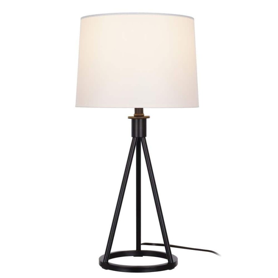 Hampton Bay Woodbine 23.5 in. Walnut Wood Table Lamp with LED Bulb